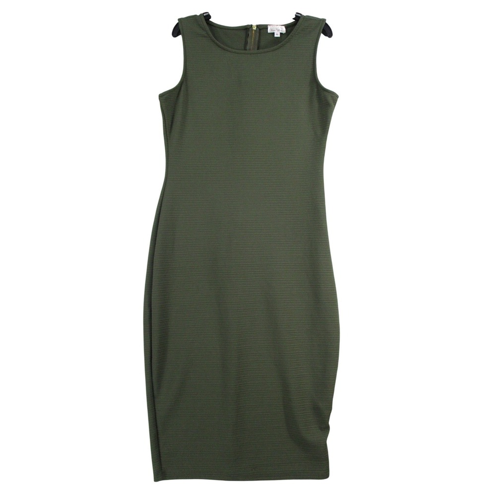 Olivia Matthews Womens Olive Green Ribbed Sleeveless Sheath Dress Size 6